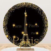 Lofaris Gold And Black Eiffel Tower Happy Birthday Round Backdrop